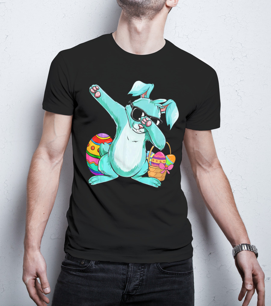 Bunny Dabbing Rabbit Funny Easter Day With Colorful Egg And Sunglasses T-Shirt