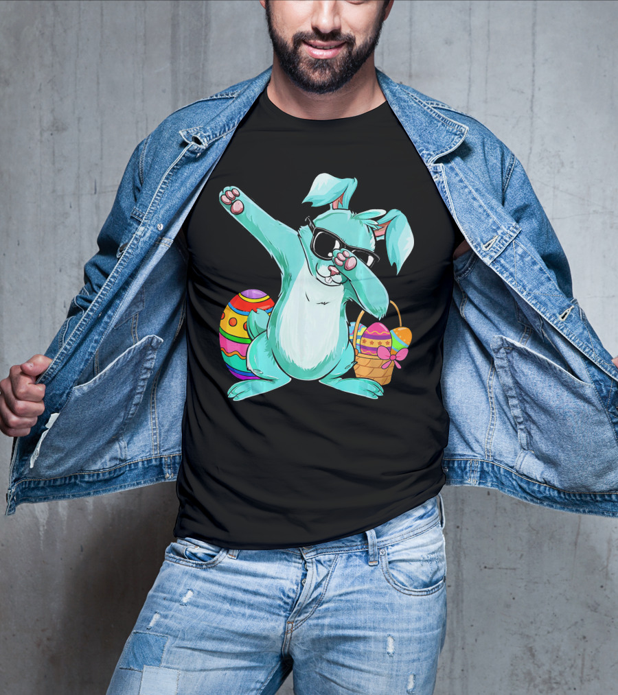 Bunny Dabbing Rabbit Funny Easter Day With Colorful Egg And Sunglasses T-Shirt