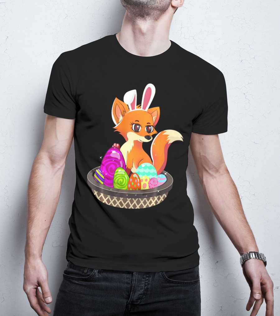 Easter Foxy Fox With Bunny Ears In Basket Of Colorful Eggs T-Shirt
