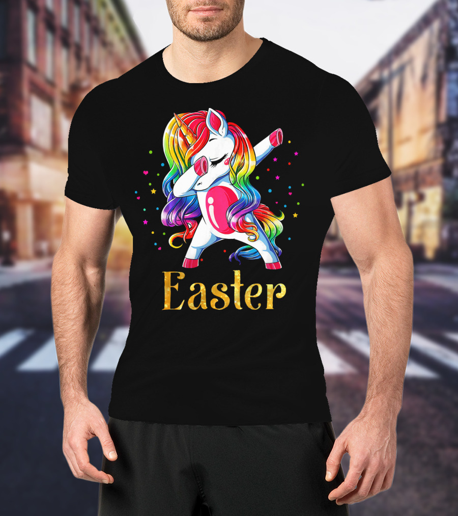 Easter Customized Personalized Rainbow Unicorn Dabbing T-Shirt