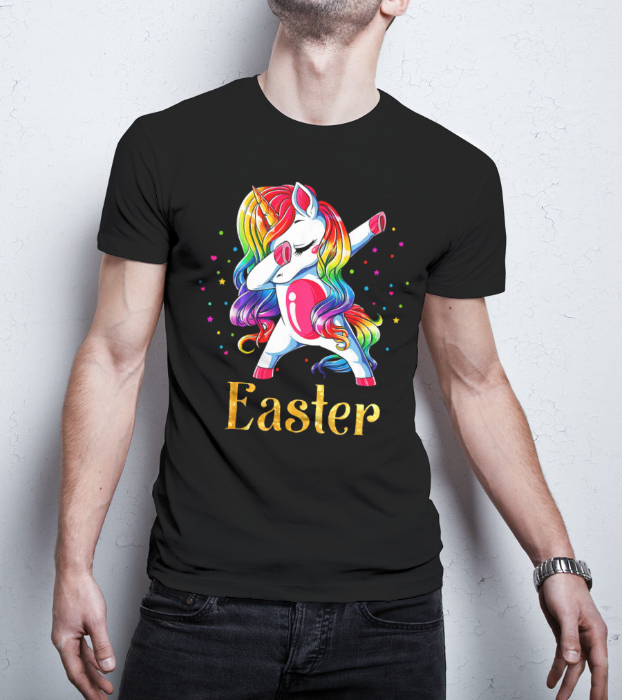 Easter Customized Personalized Rainbow Unicorn Dabbing T-Shirt