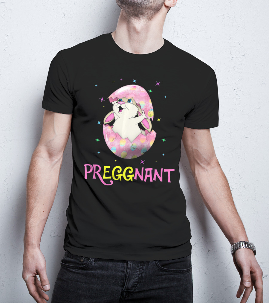 Preggnant Easter Bunny In Egg Shell With Stars T-Shirt