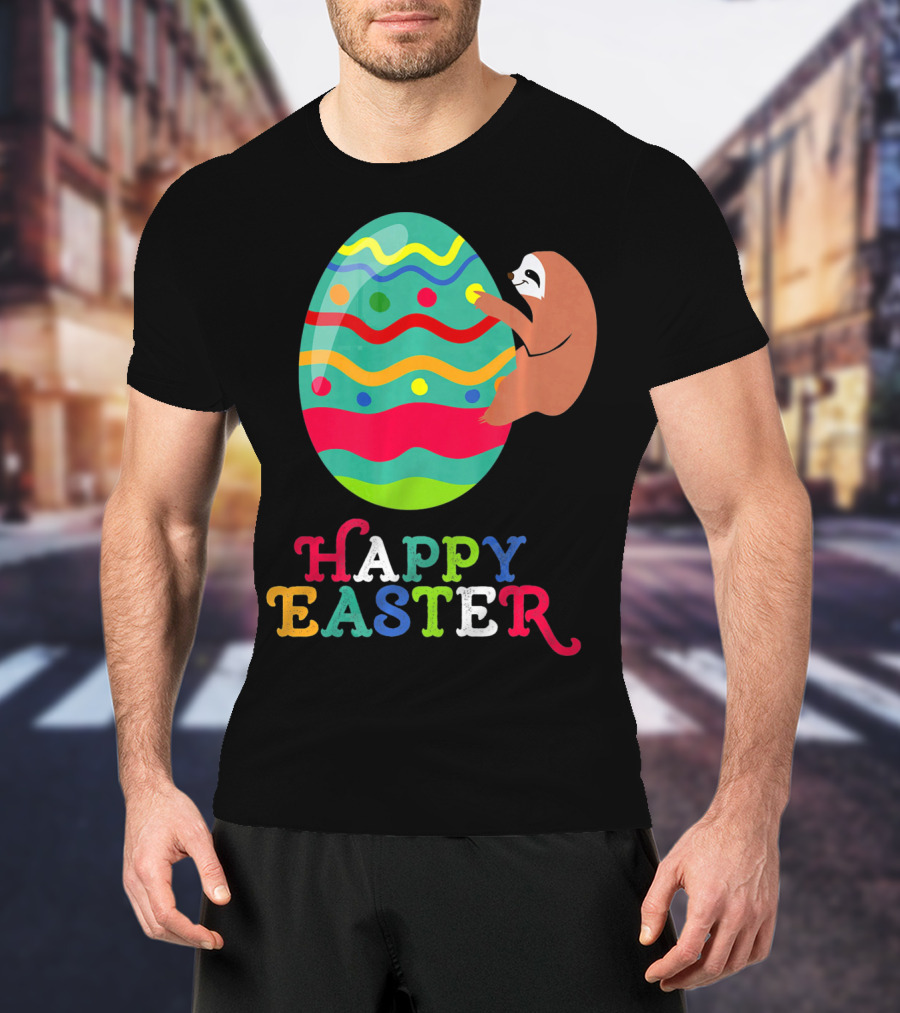 Happy Easter Sloth Colorful Egg T-Shirt