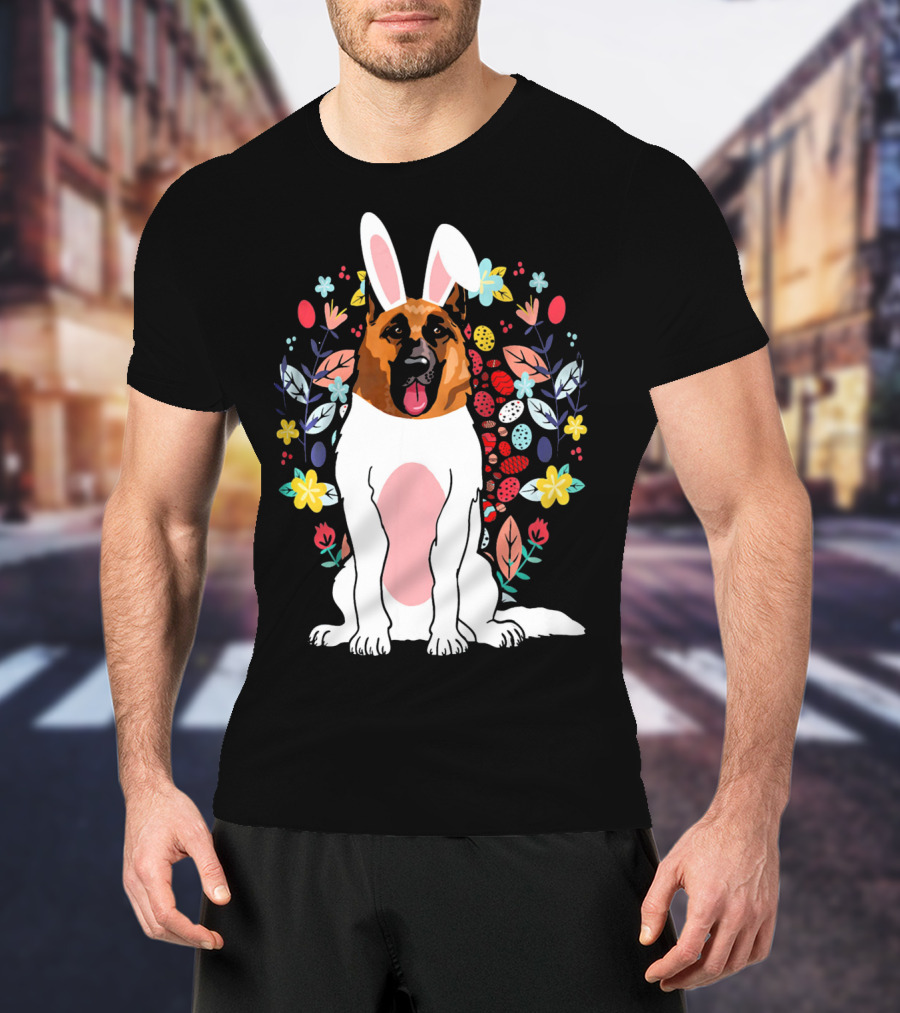 Alsatian Rabbit Ears Floral Background T-Shirt