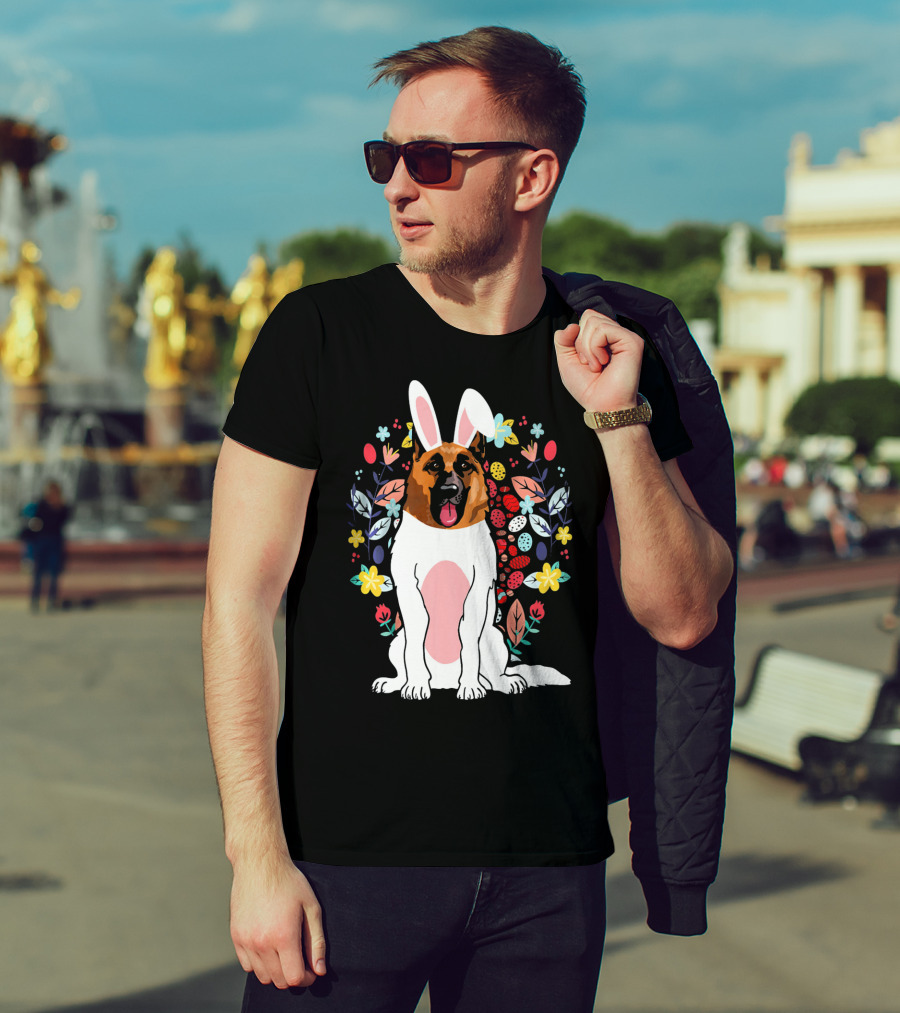 Alsatian Rabbit Ears Floral Background T-Shirt