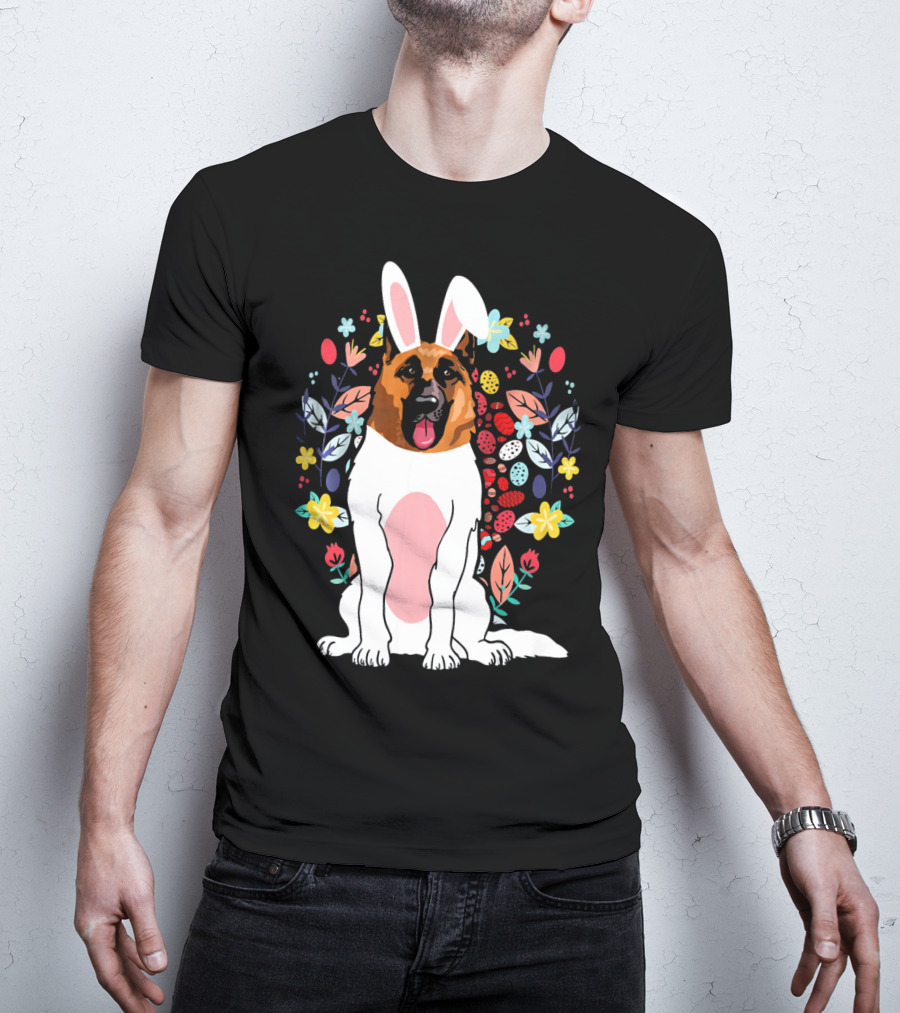 Alsatian Rabbit Ears Floral Background T-Shirt