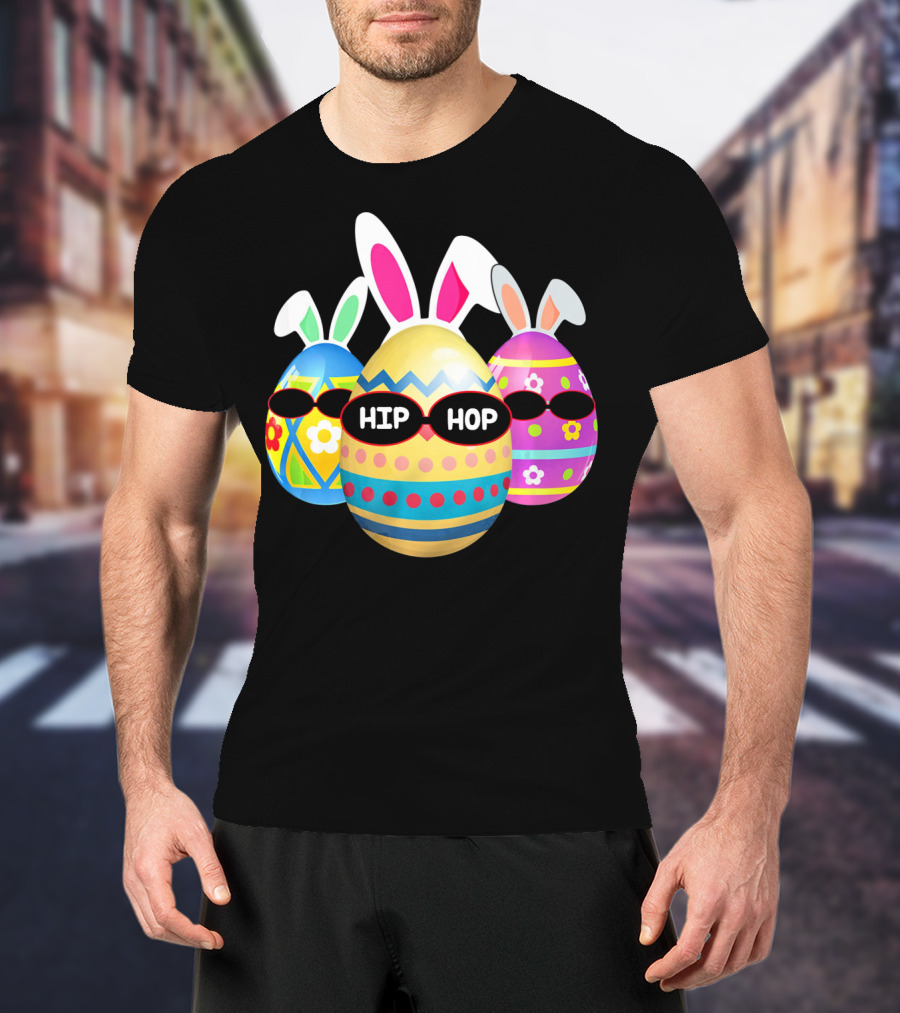 Hip Hop Bunny Eggs With Sunglasses T-Shirt