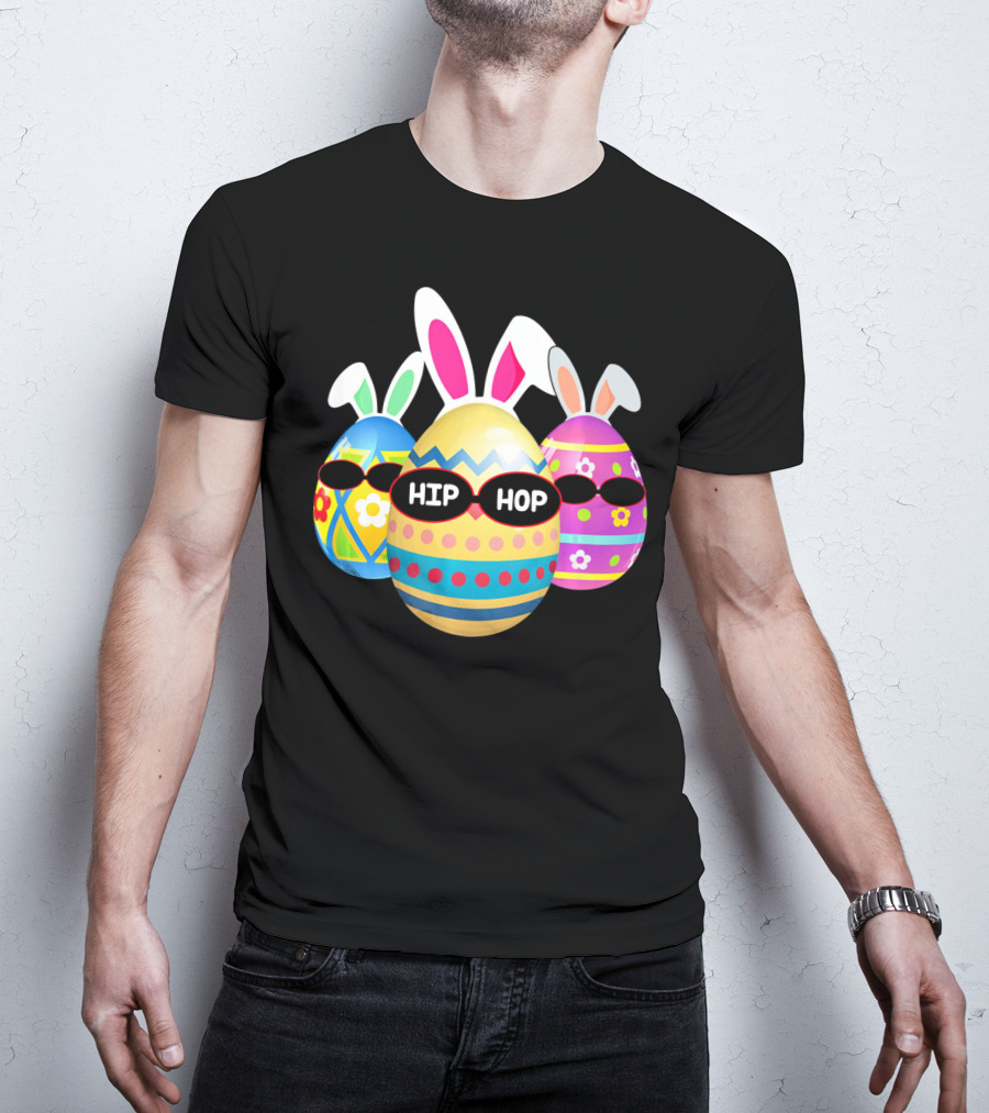 Hip Hop Bunny Eggs With Sunglasses T-Shirt