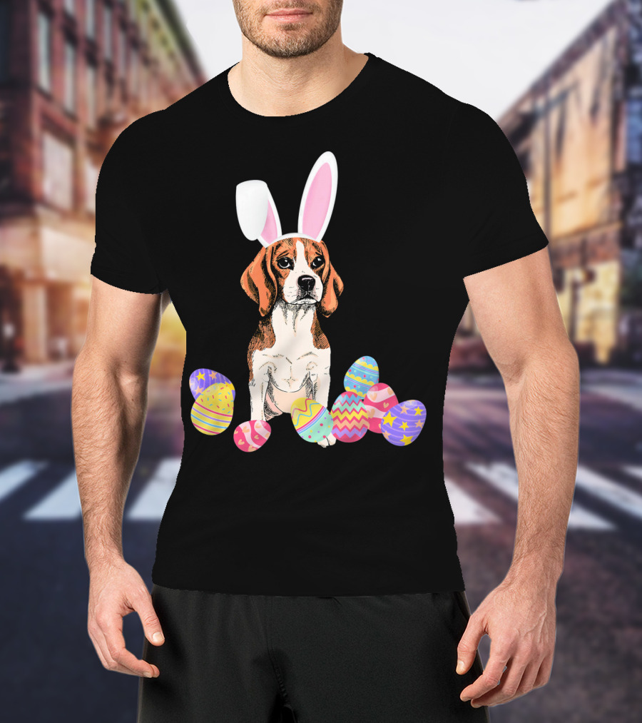 Beagle Bunny Rabbit Hat With Easter Eggs T-Shirt