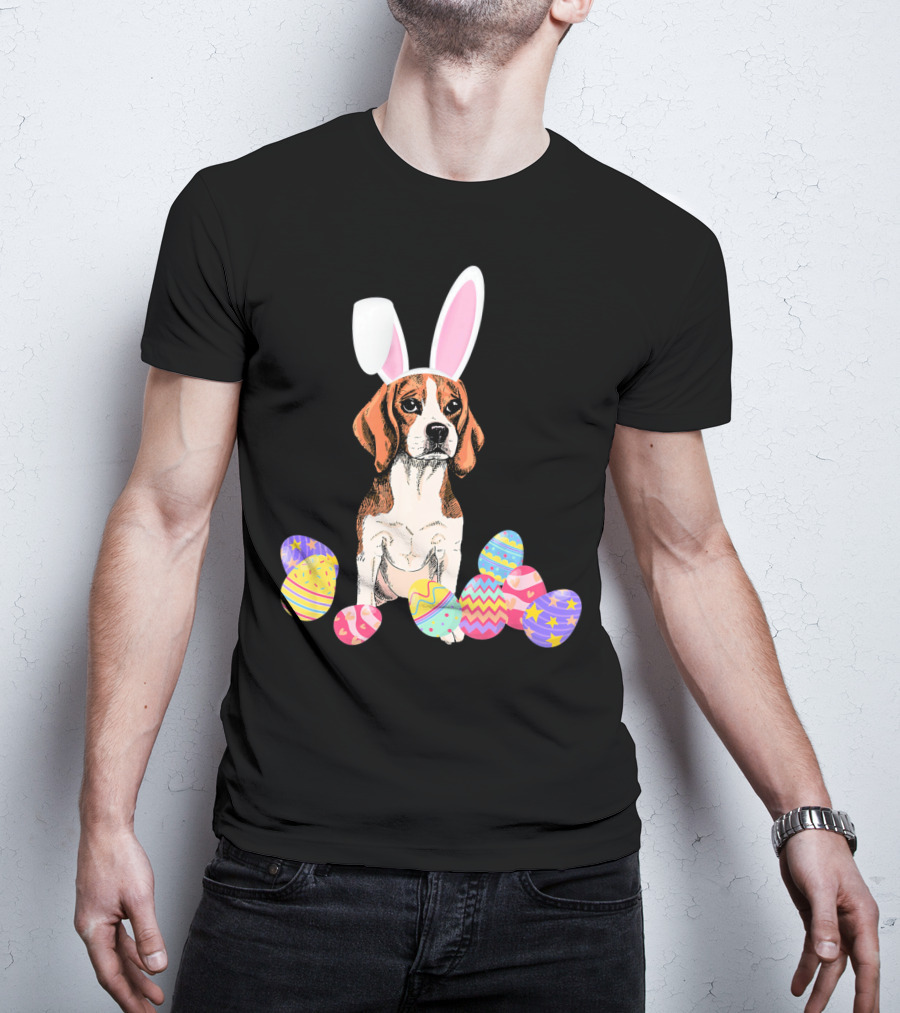 Beagle Bunny Rabbit Hat With Easter Eggs T-Shirt