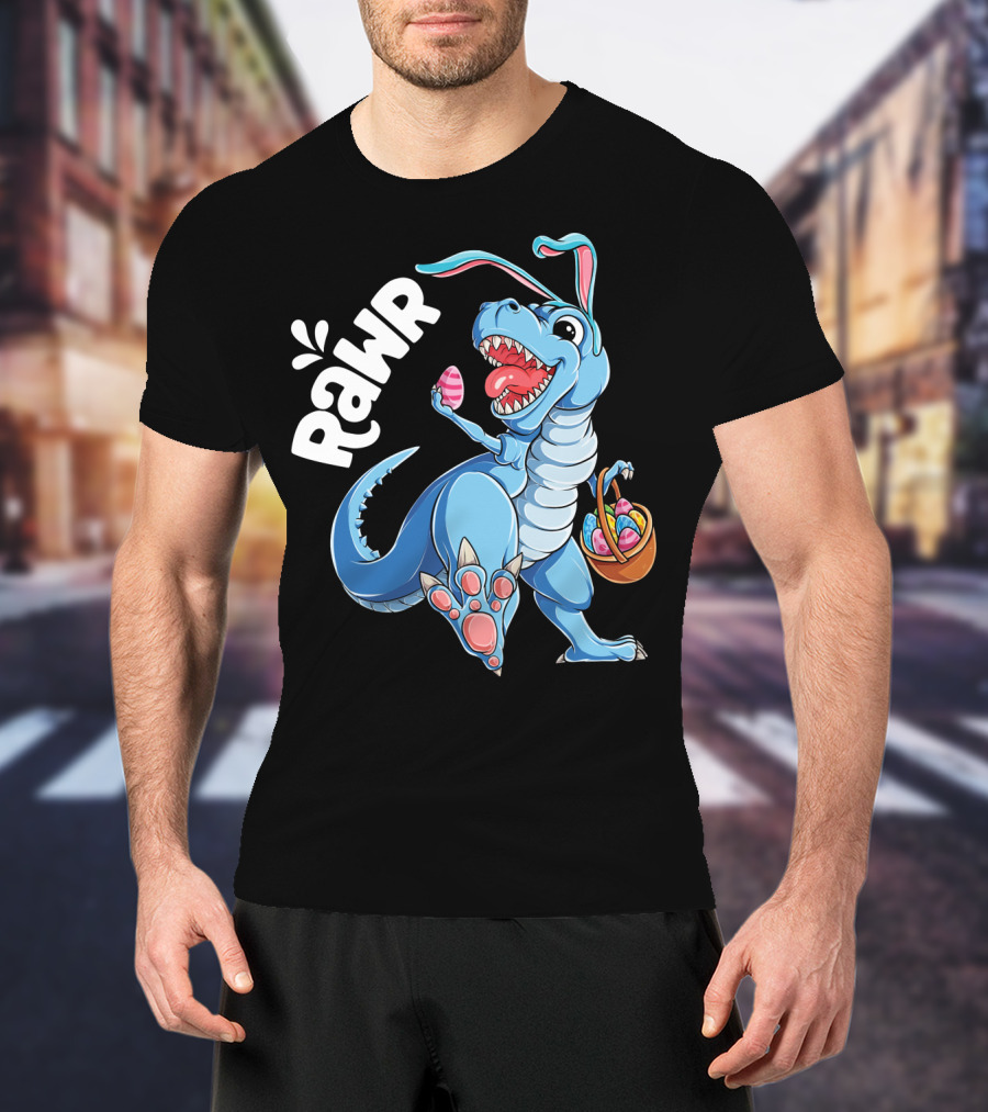Rawr Easter Bunny Dinosaur Rex With Basket And Eggs T-Shirt
