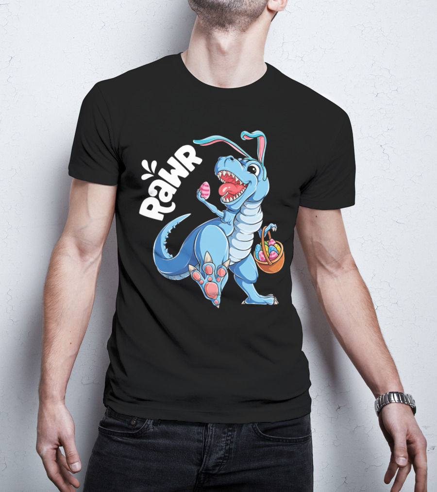 Rawr Easter Bunny Dinosaur Rex With Basket And Eggs T-Shirt