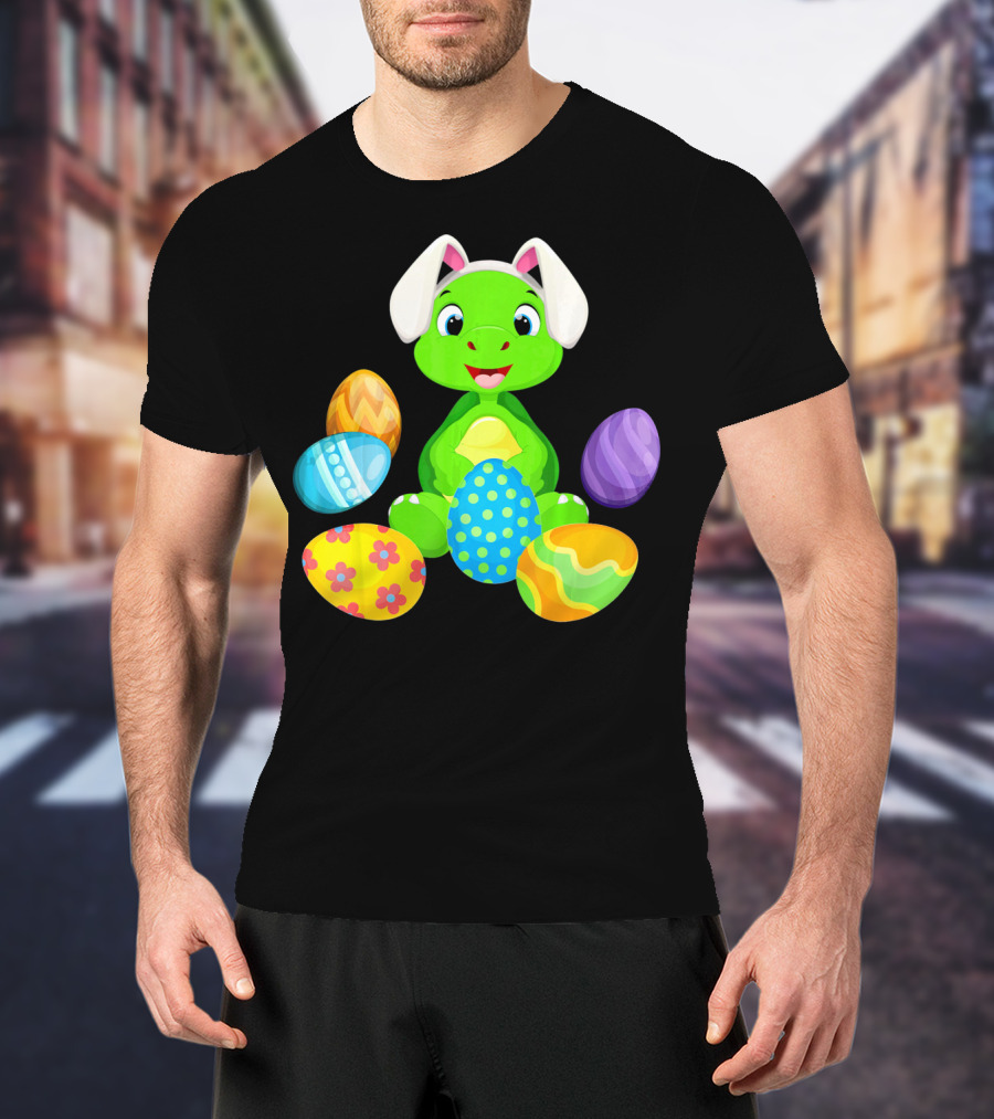 Turtle Bunny Rabbit With Hat Holding Easter Eggs T-Shirt