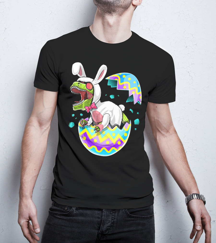 Happy Easter Rex Dinosaur Bunny In Eggshell Costume T-Shirt