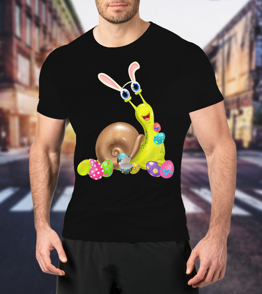 Snail With Bunny Ears And Colorful Easter Eggs T-Shirt