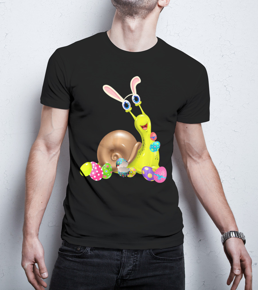Snail With Bunny Ears And Colorful Easter Eggs T-Shirt