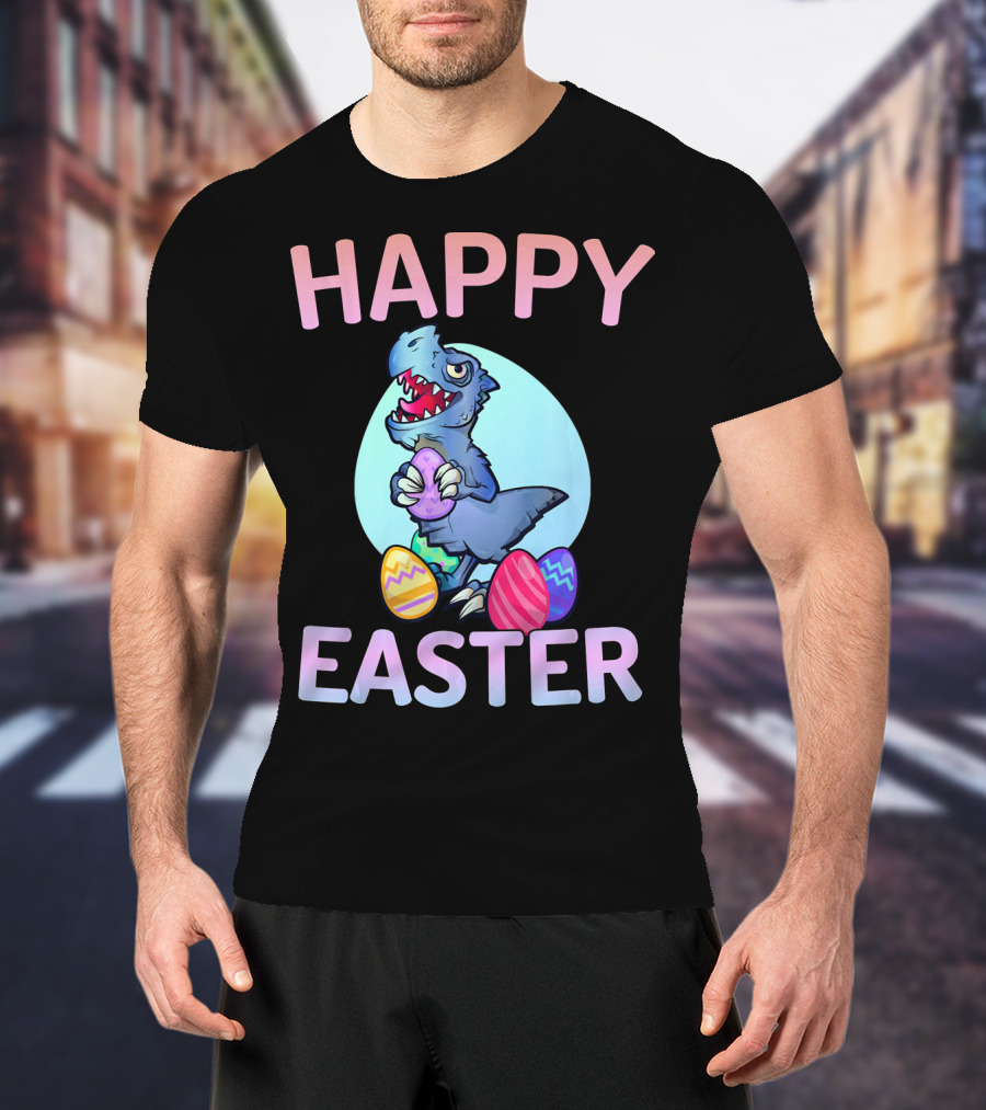 Happy Easter Dinosaur Rex With Colorful Eggs T-Shirt