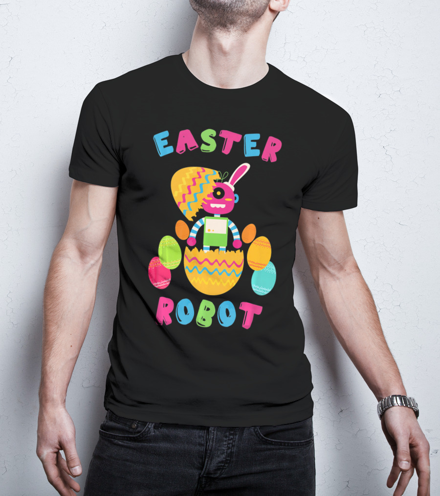 Easter Robot Bunny With Colorful Eggs T-Shirt