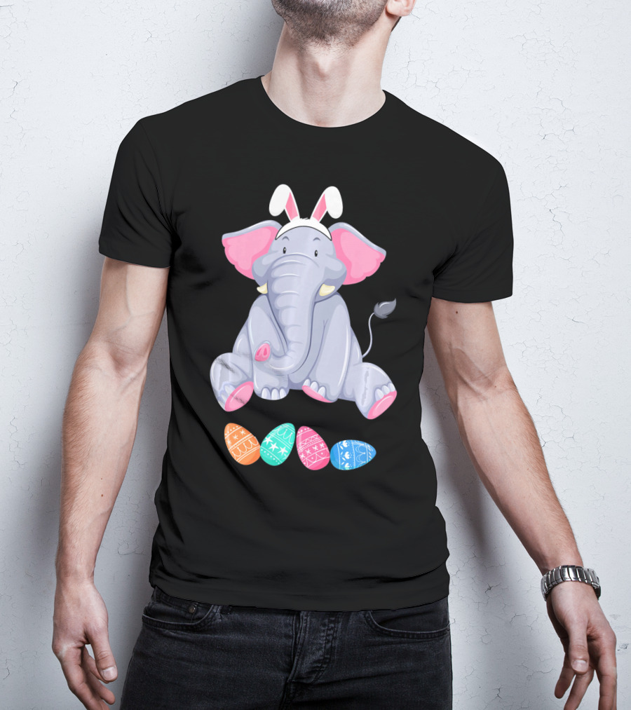 Funny Easter Elephant With Bunny Ears And Colorful Patterned Eggs T-Shirt