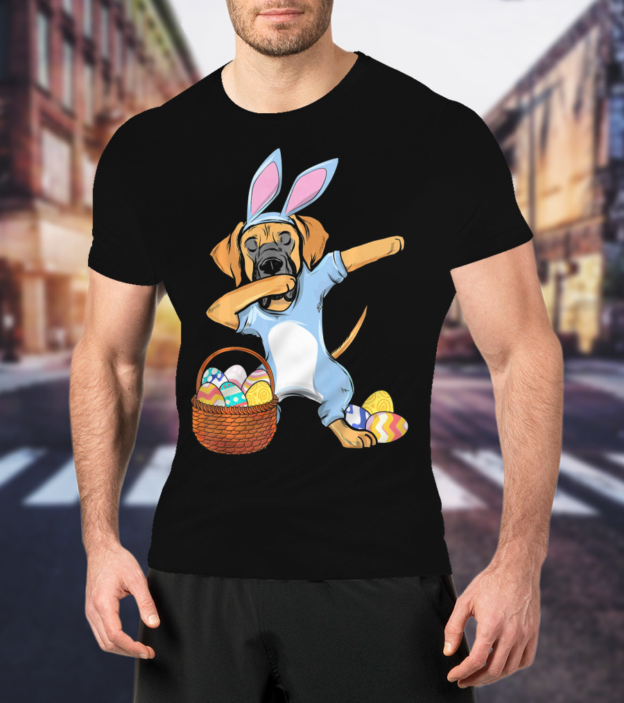 Dabbing Easter Bunny Great Dane With Basket Of Eggs T-Shirt