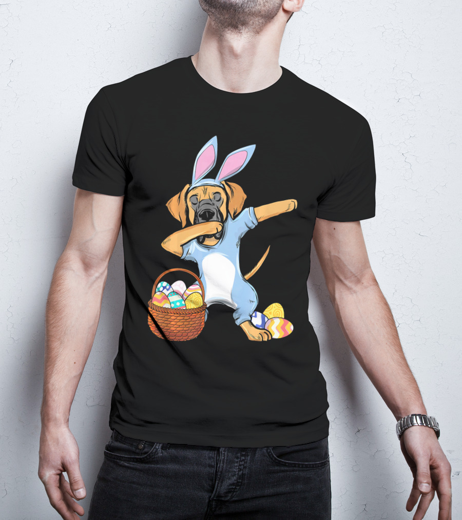 Dabbing Easter Bunny Great Dane With Basket Of Eggs T-Shirt