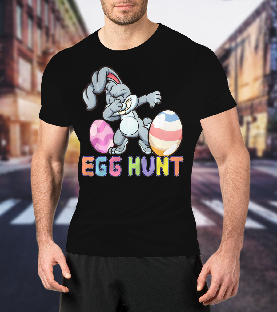 Dabbing Bunny Egg Hunt Easter Celebration With Colorful Eggs T-Shirt