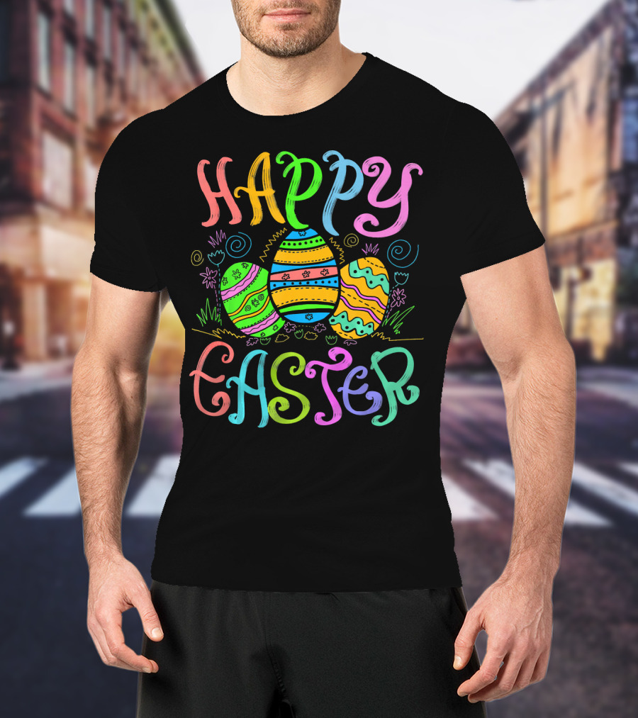 Happy Easter Colorful Eggs Cute Sunday Christian Feas T-Shirt