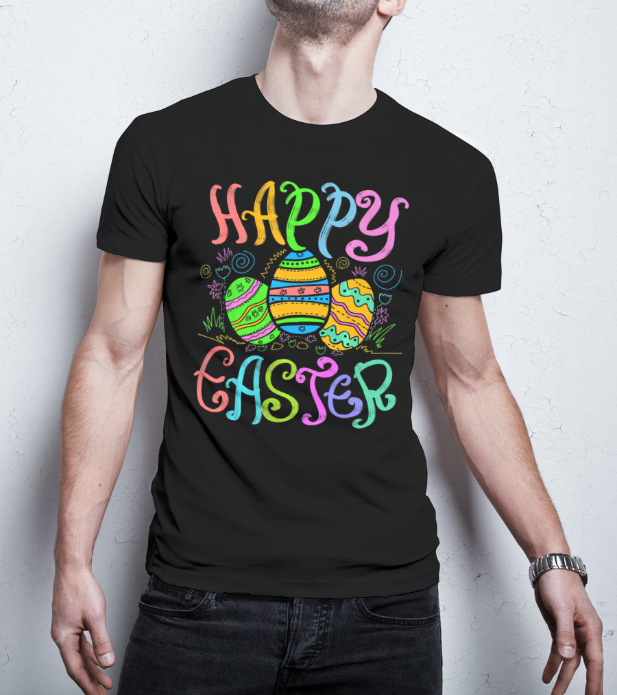 Happy Easter Colorful Eggs Cute Sunday Christian Feas T-Shirt