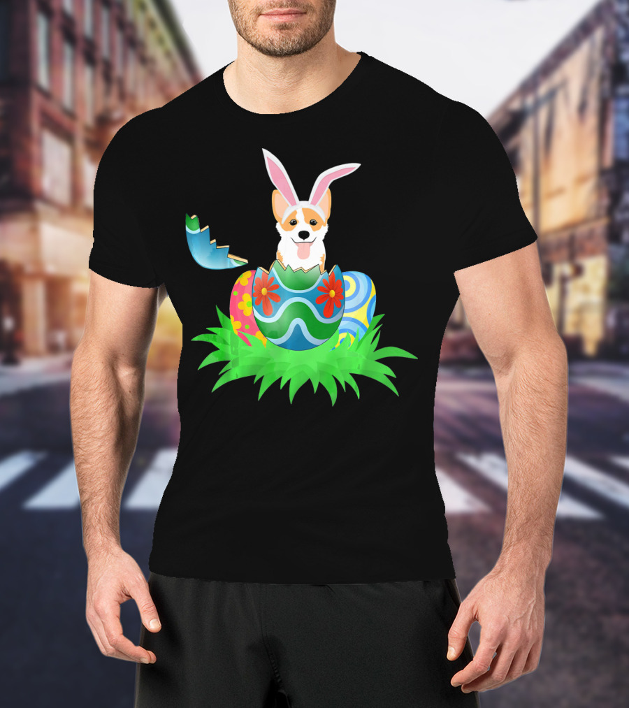 Easter Corgi Bunny With Colorful Easter Egg Hunt T-Shirt