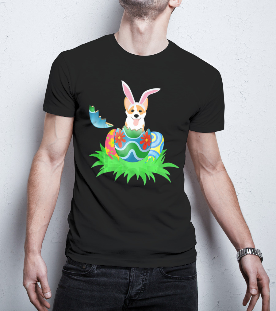Easter Corgi Bunny With Colorful Easter Egg Hunt T-Shirt