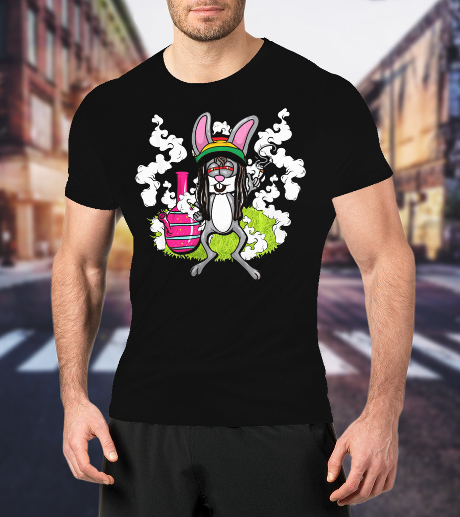 Easter Bunny Cannabis Humor Rasta Vibes With Smoke And Bong T-Shirt