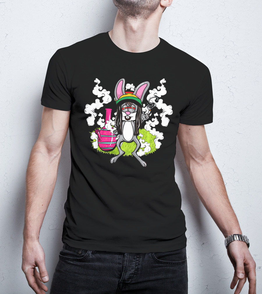 Easter Bunny Cannabis Humor Rasta Vibes With Smoke And Bong T-Shirt