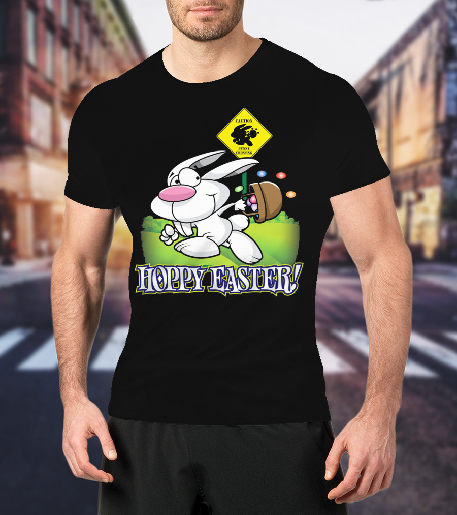Caution Bunny Crossing Cute Funny Easter Bunny Hoppy Easter T-Shirt