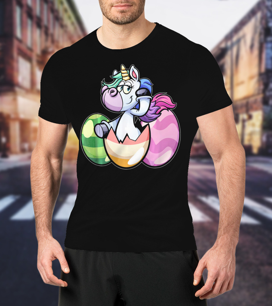 Easter Unicorn Hatching From Colorful Eggs Girls T-Shirt