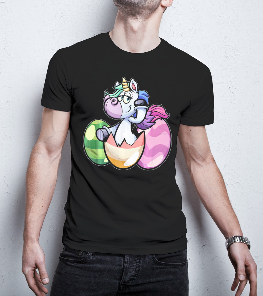 Easter Unicorn Hatching From Colorful Eggs Girls T-Shirt