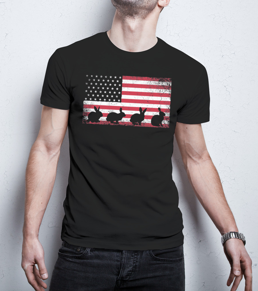 American Flag Bunny Rabbit Silhouettes Retro Easter T-Shirt