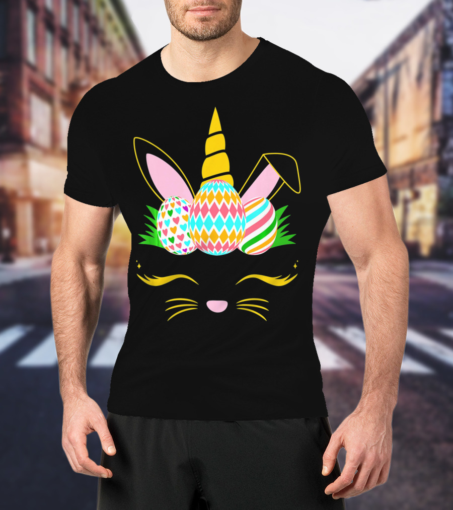 Girls Easter Bunny Rabbit Unicorn Colorful Egg Bunnic T-Shirt