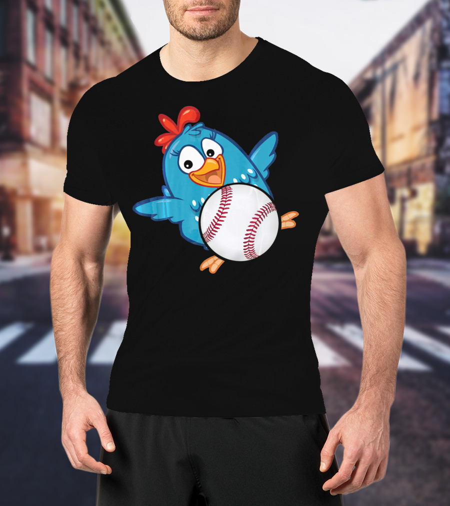Easter Baseball Egg With Funny Blue Chicken T-Shirt