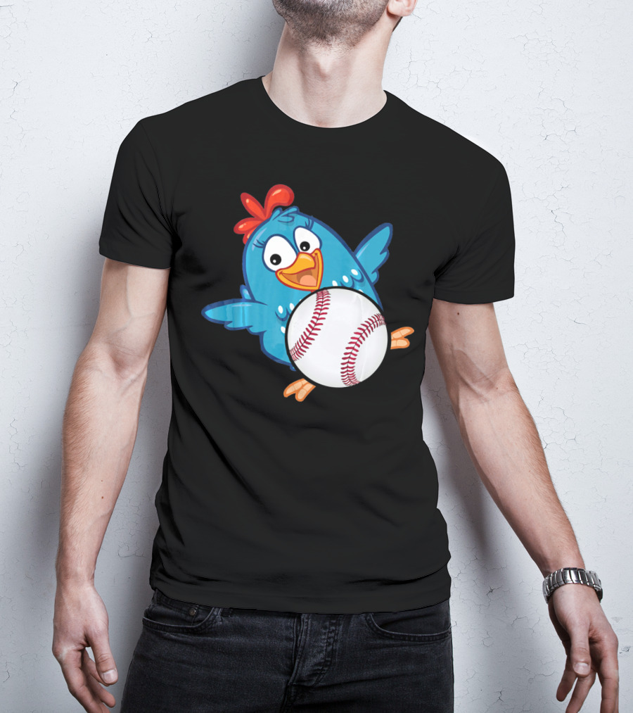 Easter Baseball Egg With Funny Blue Chicken T-Shirt
