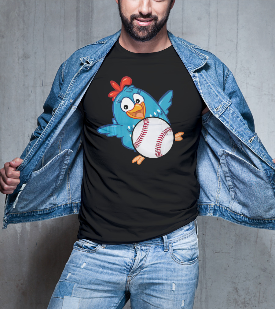 Easter Baseball Egg With Funny Blue Chicken T-Shirt