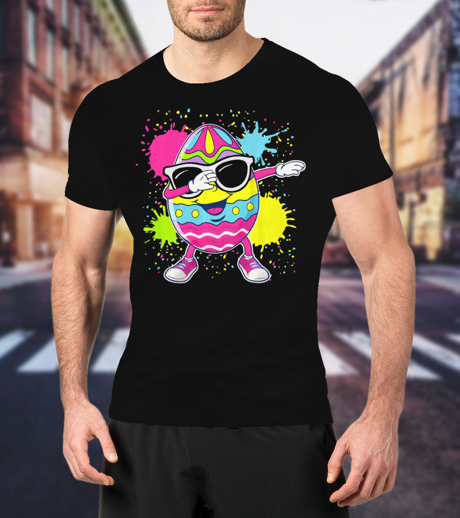 Cute Easter Egg Dabbing With Glasses Colorful Splatter T-Shirt