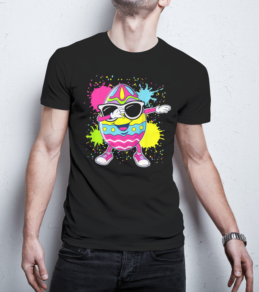 Cute Easter Egg Dabbing With Glasses Colorful Splatter T-Shirt