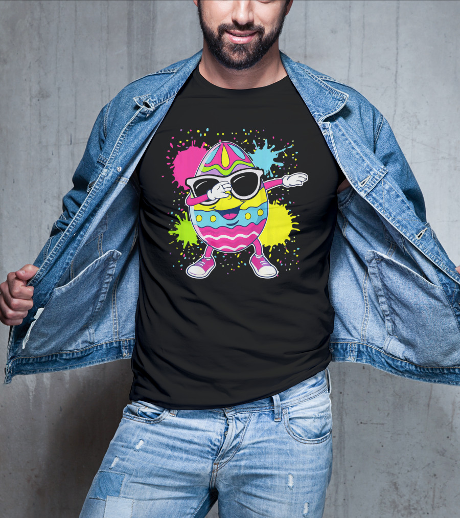 Cute Easter Egg Dabbing With Glasses Colorful Splatter T-Shirt