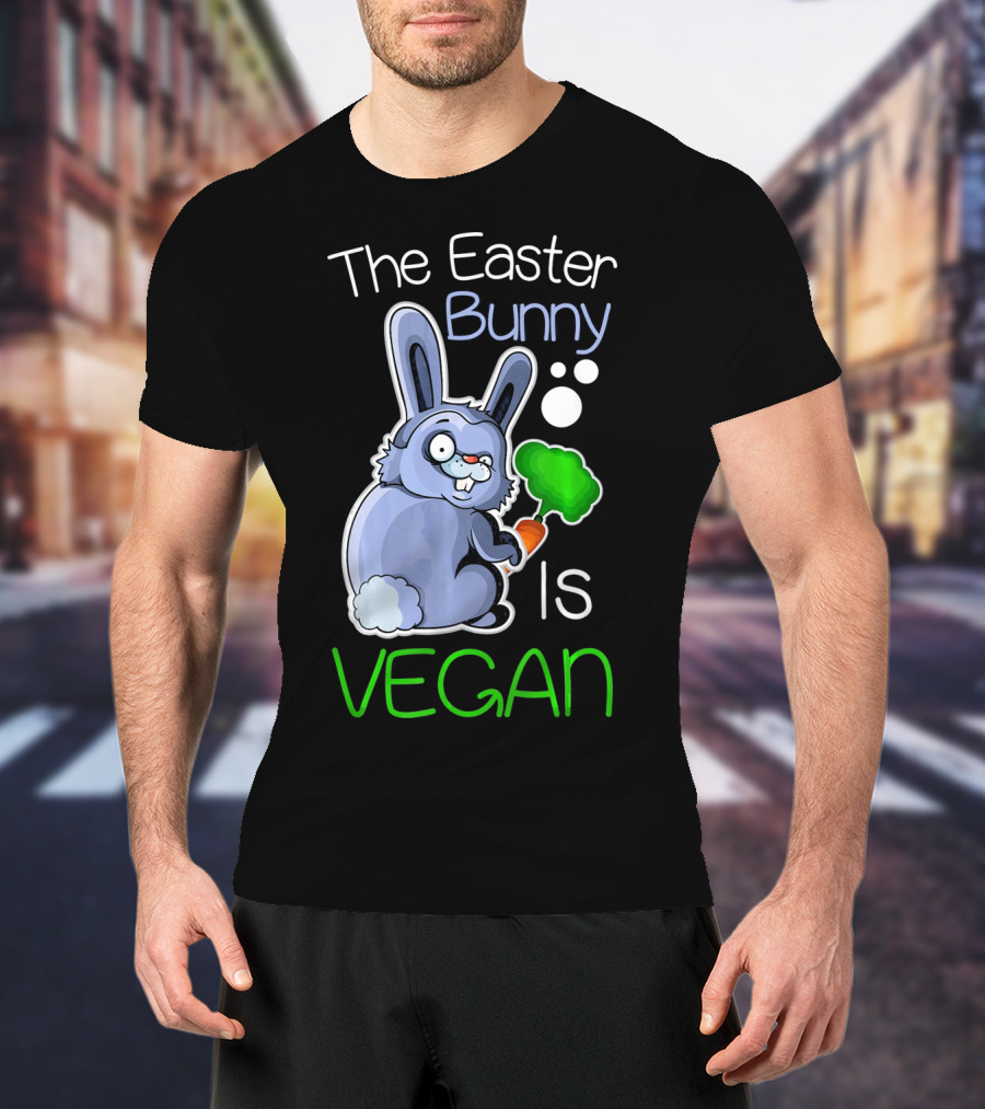 The Easter Bunny Is Vegan Vegetaria Cute Bunny With Carrot And Broccoli T-Shirt