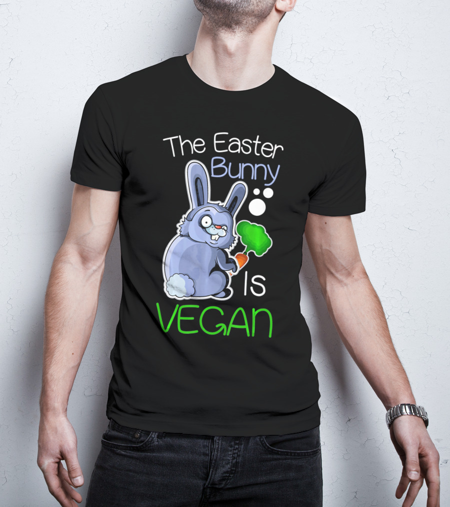 The Easter Bunny Is Vegan Vegetaria Cute Bunny With Carrot And Broccoli T-Shirt