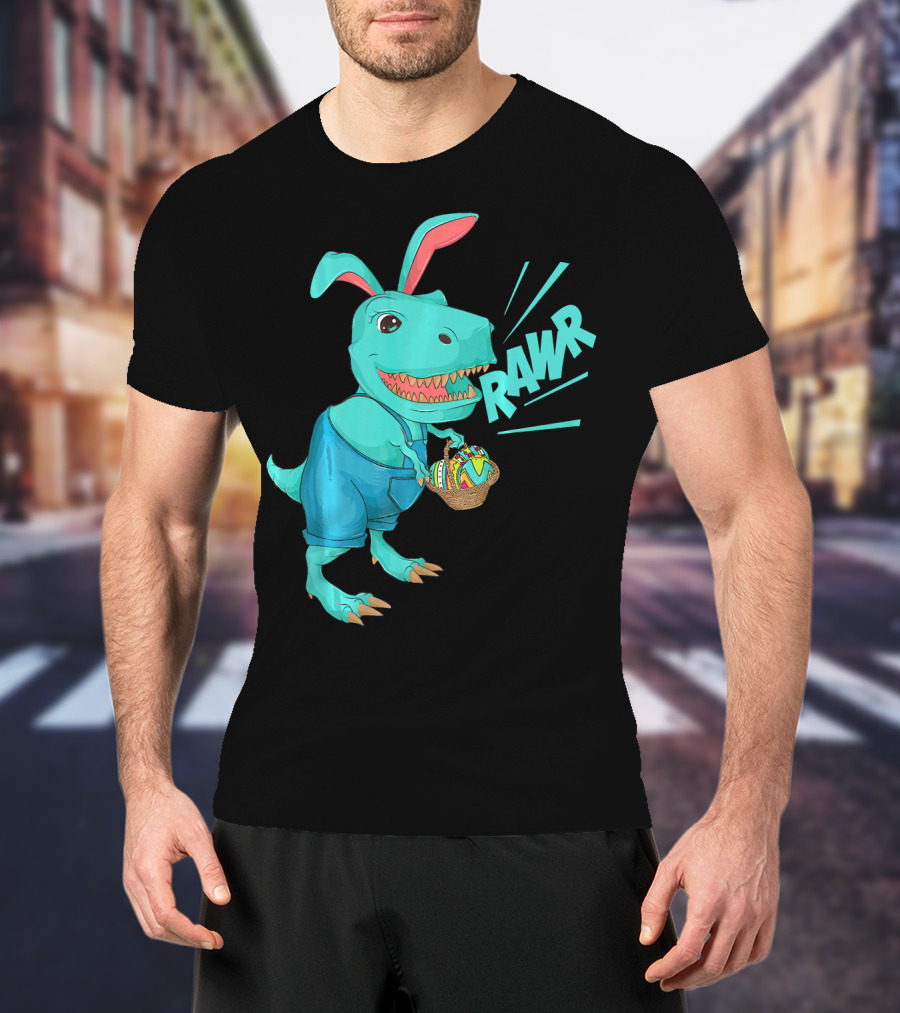 Rawr Dinosaur Easter Bunny Lovers Cute Basket T-Shirt