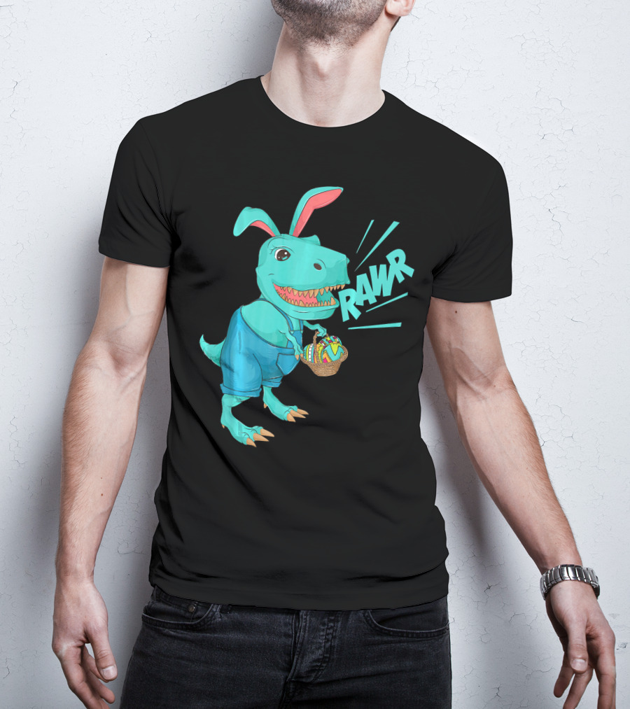 Rawr Dinosaur Easter Bunny Lovers Cute Basket T-Shirt