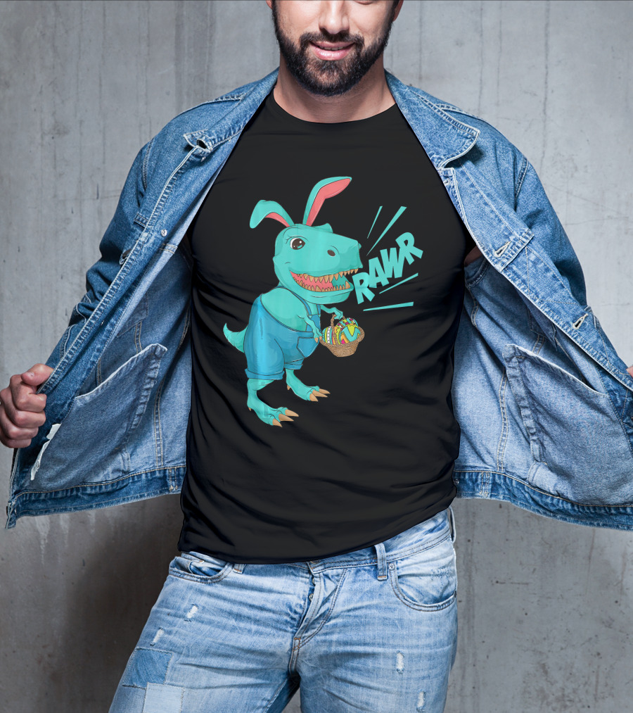 Rawr Dinosaur Easter Bunny Lovers Cute Basket T-Shirt