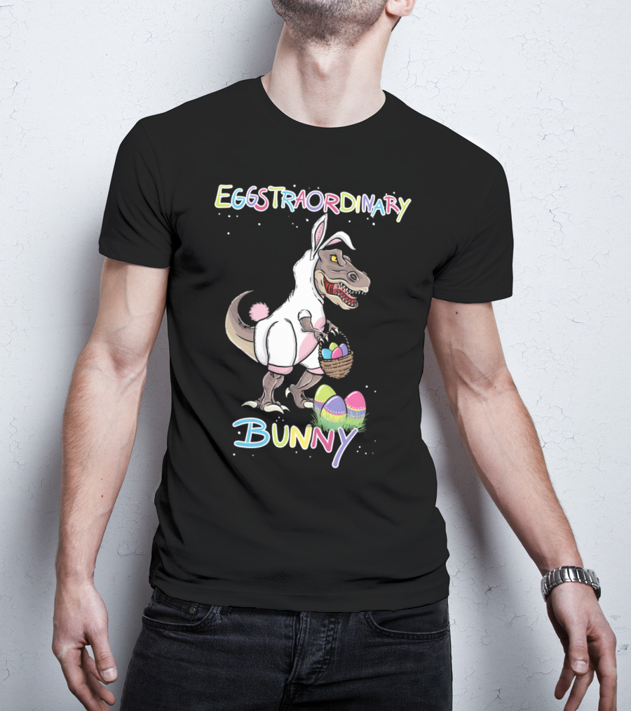 Eggstraordinary Bunny Dinosaur With Basket Of Easter Eggs T-Shirt