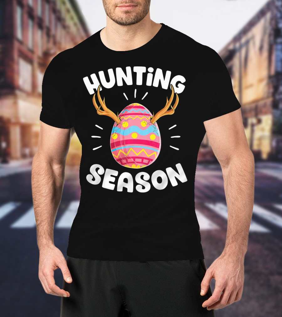 Hunting Season Easter Egg Hunter Colorful Egg With Antlers T-Shirt